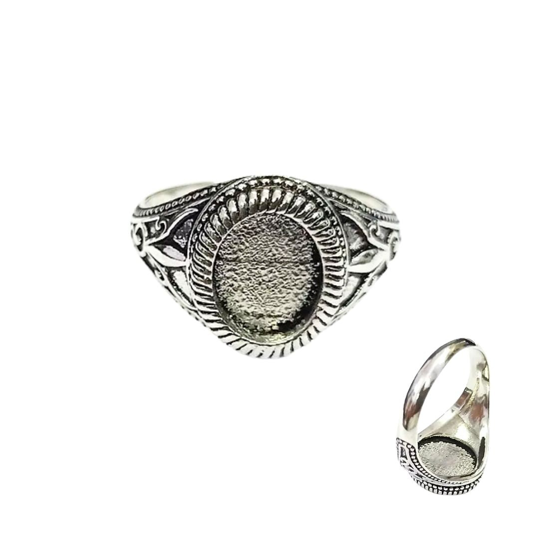Detailed oval bezel men's ring - pet memorial ring for men